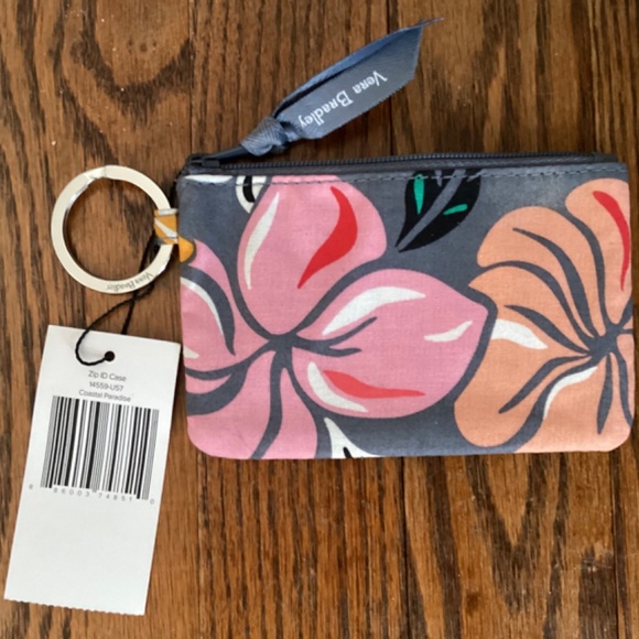 Vera Bradley Coastal Paradise zip ID case with keyring - Picture 3 of 3